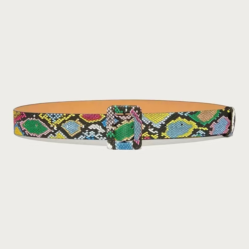 Multicolor Snake Pattern Square Buckle Belt - Picture 3 of 4
